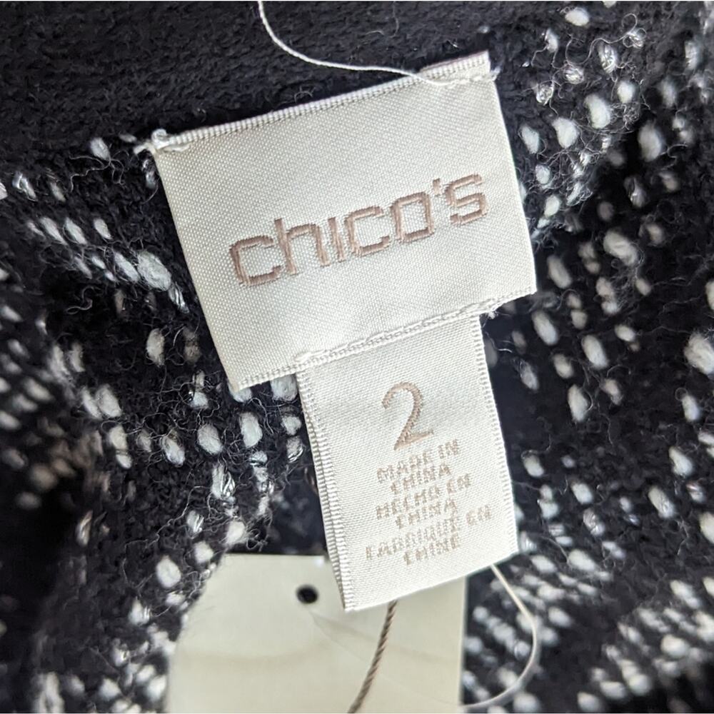 Chico's Black & White Textured Open-Front Cardigan Blazer - Picture 7 of 9